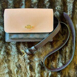 Coach Foldover Belt Bag In Signature Canvas & Snakeskin Print C7618
